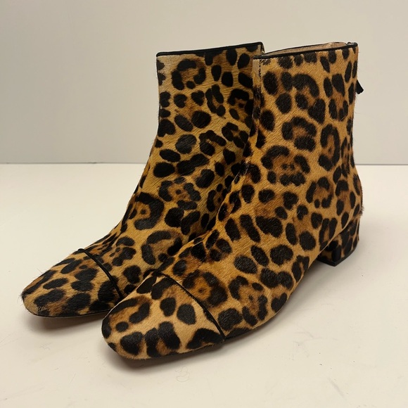 J Crew Roxie Captoe Leopard Print Ankle Boots Calfhair women’s size 7.5 - Picture 1 of 9